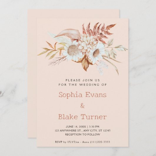 Rustikale Blumenzwiese Einladung (Vorne/Hinten)