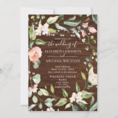 Rustikale Blush Bloral Script Wood Foto Hochzeit Einladung (Vorderseite)