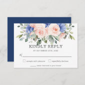Rustikale Blush Blues Rose Anemones Wedding RSVP Karte (Vorne/Hinten)