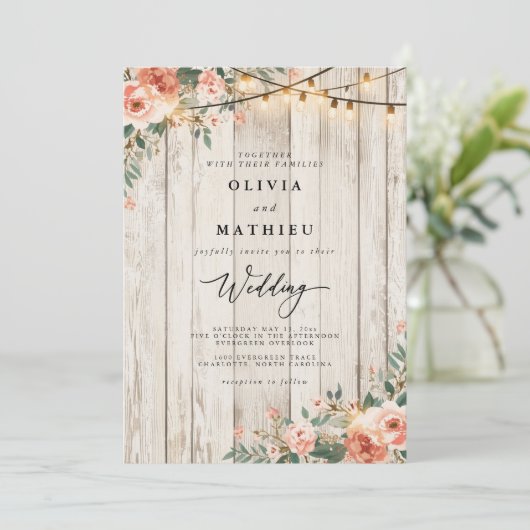 Rustikale Blush Blues Streichhackensehen Einladung (Stehend Vorderseite)