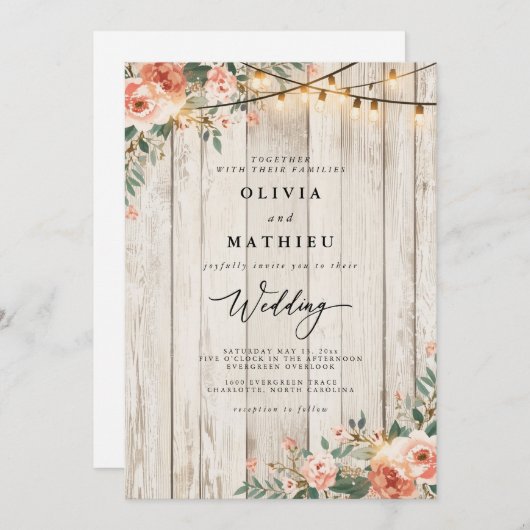 Rustikale Blush Blues Streichhackensehen Einladung (Vorne/Hinten)