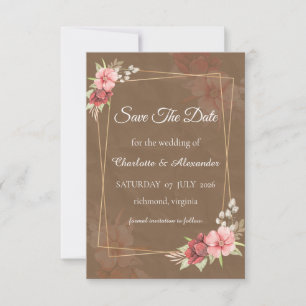 Rustikale Blush-Blumen-Hochzeitseinladungskarte zu Save The Date