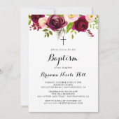 Rustikale Blush Burgund Bloral Kalligrafie Taufe Einladung (Vorderseite)