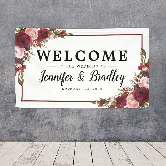 Rustikale Blush Burgund Blume Hochzeit Banner
