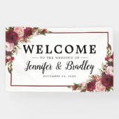 Rustikale Blush Burgund Blume Hochzeit Banner (Horizontal)