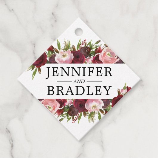 Rustikale Blush Burgund Blume Hochzeit Geschenkanhänger (Vorderseite)