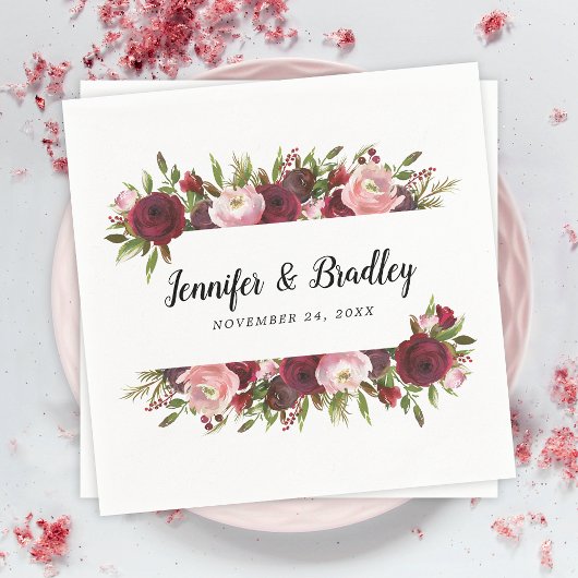 Rustikale Blush Burgund Blume Hochzeit Serviette