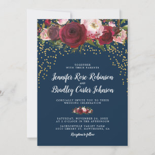 Rustikale Blush Burgund Navy Blumenhochzeit Einladung