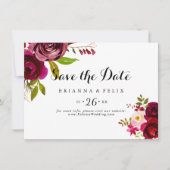 Rustikale Blush Burgundy Bloral Horizontal Hochzei Save The Date (Vorderseite)