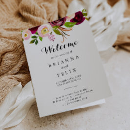 Rustikale Blush Burgundy Floral Folgeköpft Hochzei Programm