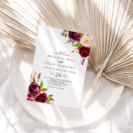 Rustikale Blush Burgundy Lässige Hochzeit Einladung