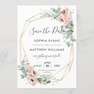 Rustikale Blush Florale Eukalyptus Gold Save-the-D Einladung