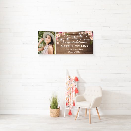 Rustikale Blush Foto Graduation Party Banner (Insitu)