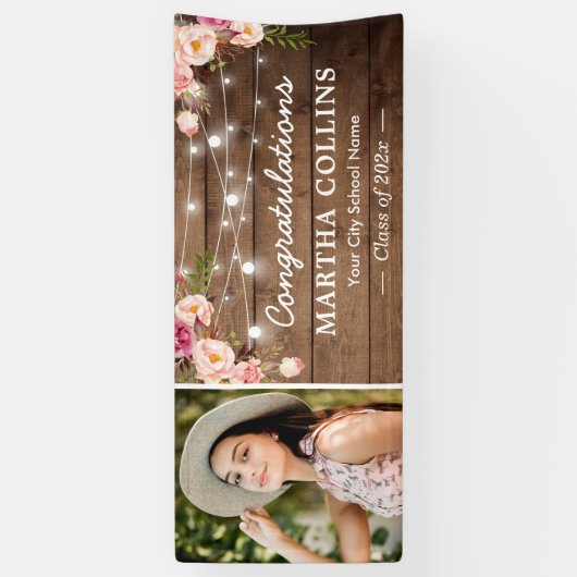 Rustikale Blush Foto Graduation Party Banner (Vertikal)