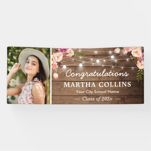 Rustikale Blush Foto Graduation Party Banner (Horizontal)