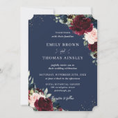 Rustikale Blush Navy Blues Blumengrün Wedding Inv Einladung (Vorderseite)