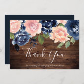 Rustikale Blush & Navy Wasserfarbe Blume Hochzeit Dankeskarte (Vorne/Hinten)