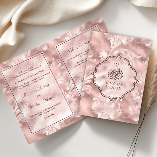 Rustikale Blush Pink Filigree Bläserblütenhochzeit Einladung