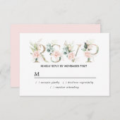 Rustikale Blush Pink Floral Quinceanera RSVP Karte (Vorne/Hinten)