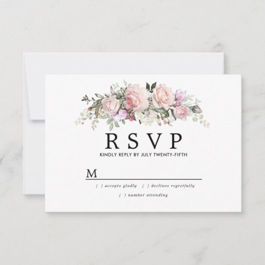 Rustikale Blush Pink Floral Wedding RSVP (Vorderseite)
