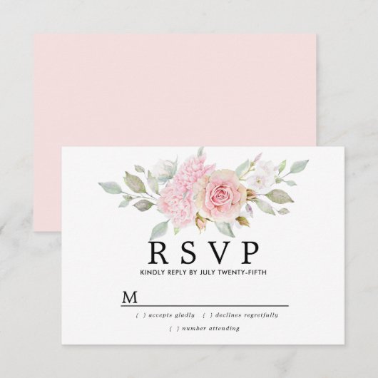 Rustikale Blush Pink Floral Wedding RSVP (Vorne/Hinten)