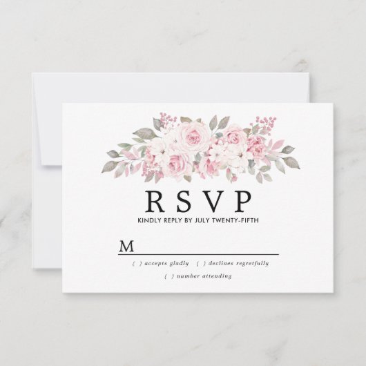 Rustikale Blush Pink Floral Wedding RSVP (Vorderseite)