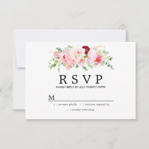 Rustikale Blush Pink Floral Wedding RSVP Karte