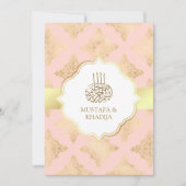 Rustikale Blush Pink Gold Damask muslimische Hochz Einladung (Vorderseite)