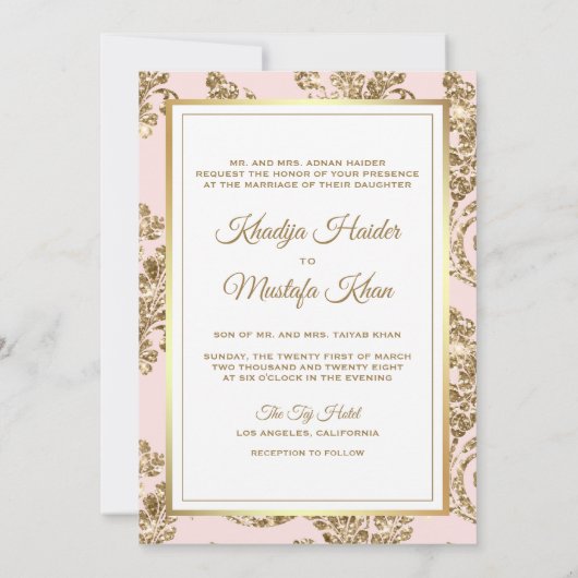 Rustikale Blush Pink Gold Filigree muslimische Hoc Einladung (Rückseite)