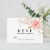 Rustikale Blush Pink Gold Floral Wedding RSVP Karte (Stehend Vorderseite)