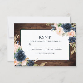 Rustikale Blush Pink & Navy Elegante Frühjahrssonn RSVP Karte