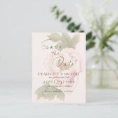 Rustikale Blush Pink Peony Wedding Save the Date Ankündigungspostkarte (Stehend Vorderseite)