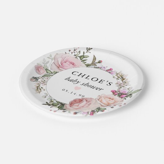 Rustikale Blush Pink Rose Bläschen Baby Dusche Pappteller