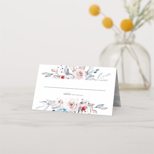 Rustikale Blush Pink Wasserfarbe Blumenzwiebelplat Platzkarte (Vorderseite)