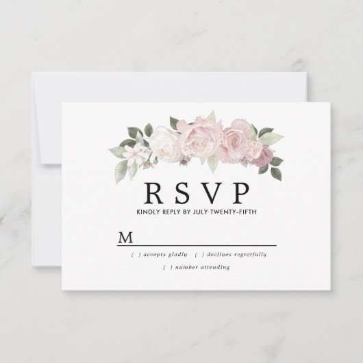 Rustikale Blush Pink White Floral Wedding RSVP Karte (Vorderseite)