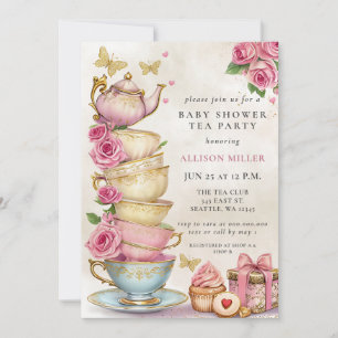Rustikale Blush Rose Gold Tee Party Babydusche Einladung