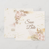 Rustikale Blush- und Gold-Blumen-Boho-Save-the-Dat (Vorne/Hinten)