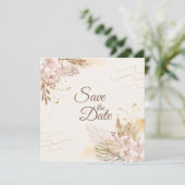 Rustikale Blush- und Gold-Blumen-Boho-Save-the-Dat (Stehend Vorderseite)