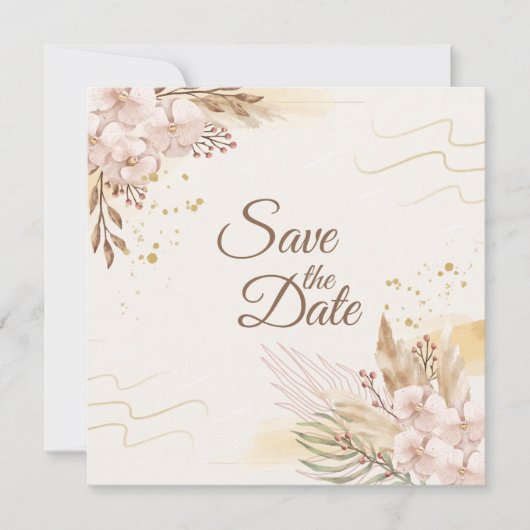 Rustikale Blush- und Gold-Blumen-Boho-Save-the-Dat (Vorderseite)