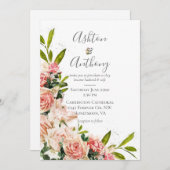 Rustikale Blush Wasserfarbe Blumenzwiebeln Hochzei Einladung (Vorne/Hinten)