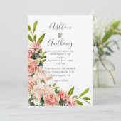 Rustikale Blush Wasserfarbe Blumenzwiebeln Hochzei Einladung (Stehend Vorderseite)