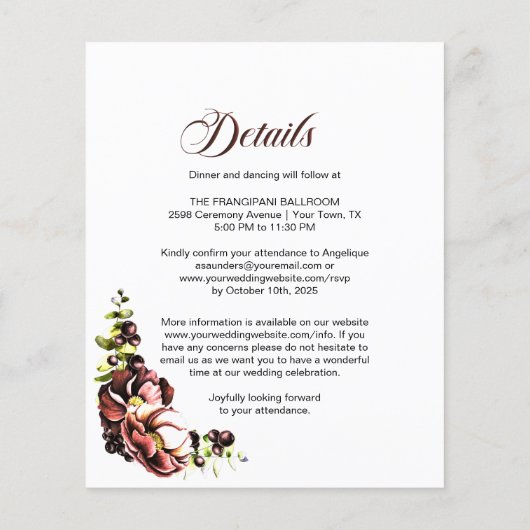 Rustikale Blüte auf einer Hochzeit (Rückseite)