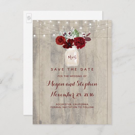 Rustikale Blüte Save the Date Ankündigungspostkarte (Vorne/Hinten)