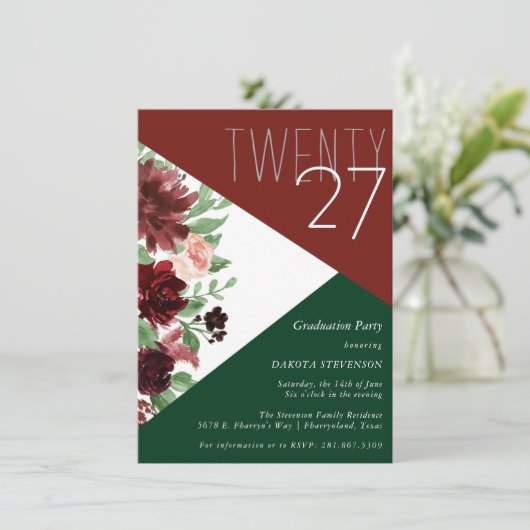 Rustikale Blüten | Colorblock Terracotta und Marsa Einladung (Stehend Vorderseite)