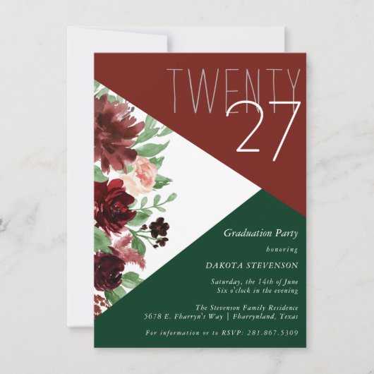 Rustikale Blüten | Colorblock Terracotta und Marsa Einladung (Vorderseite)