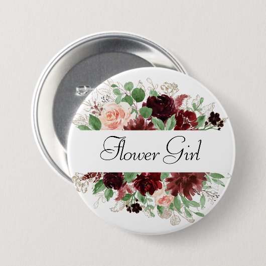 Rustikale Blüten | Terracotta Marsala Brautparty Button (Vorne & Hinten)