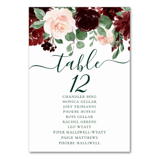 Rustikale Blüten | Terracotta Marsala Red Guest Na Tischnummer (Rückseite)