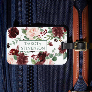 Rustikale Blüten   Terracotta und Marsala Monogram Gepäckanhänger