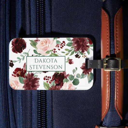 Rustikale Blüten | Terracotta und Marsala Monogram Gepäckanhänger (Vorderseite Insitu 4)