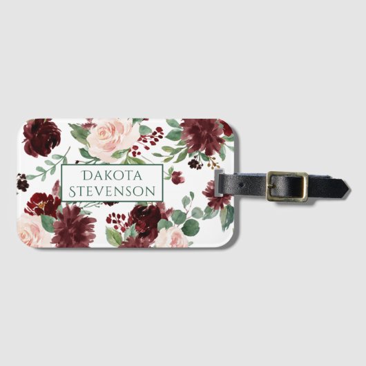 Rustikale Blüten | Terracotta und Marsala Monogram Gepäckanhänger (Vorderseite (Horizontal))